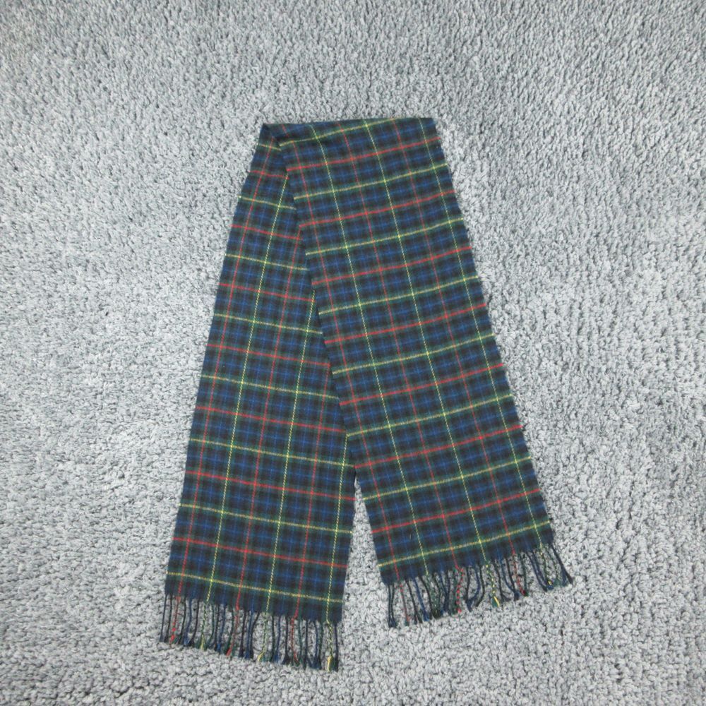 Pierre Cardin Scarf Green Black Blue Tartan Plaid Cashmillion 11x60*